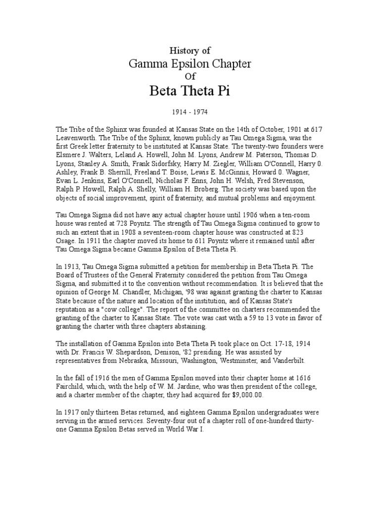 Gamma Epsilon Chapter History (1914-1974) | PDF | Fraternities And ...