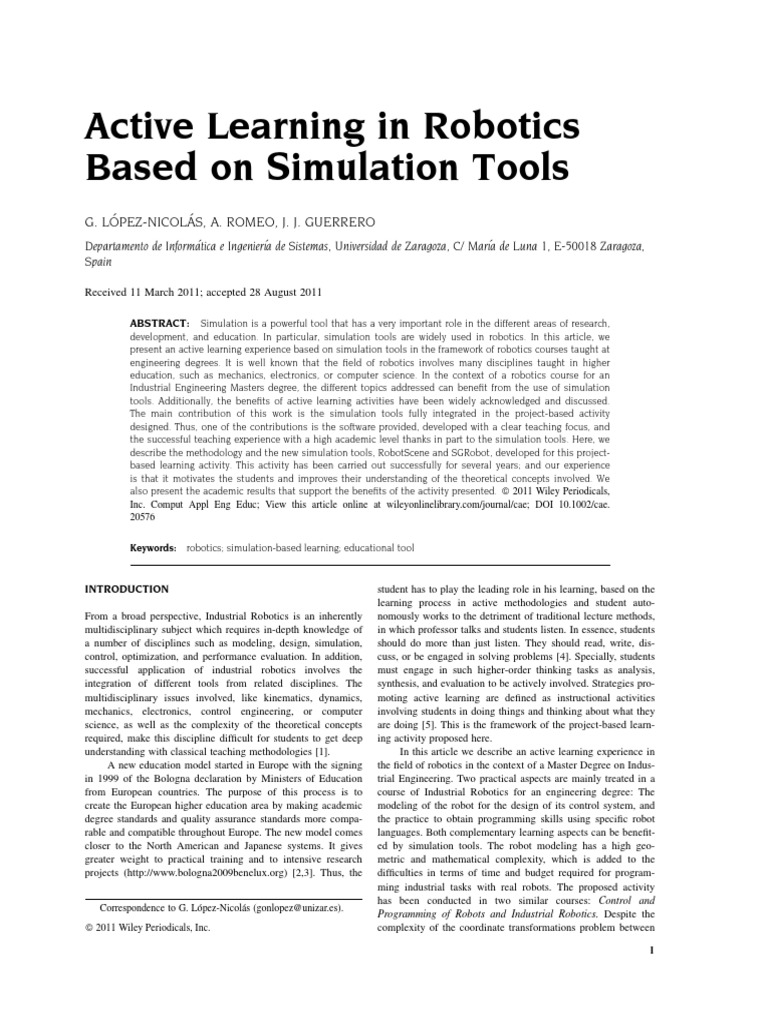 Active Learning in Robotics Based On Simulation Tools: G. Lo Pez-Nicola ...