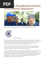 Sri Lanka Presidential Election 2015 Interim Statement 
