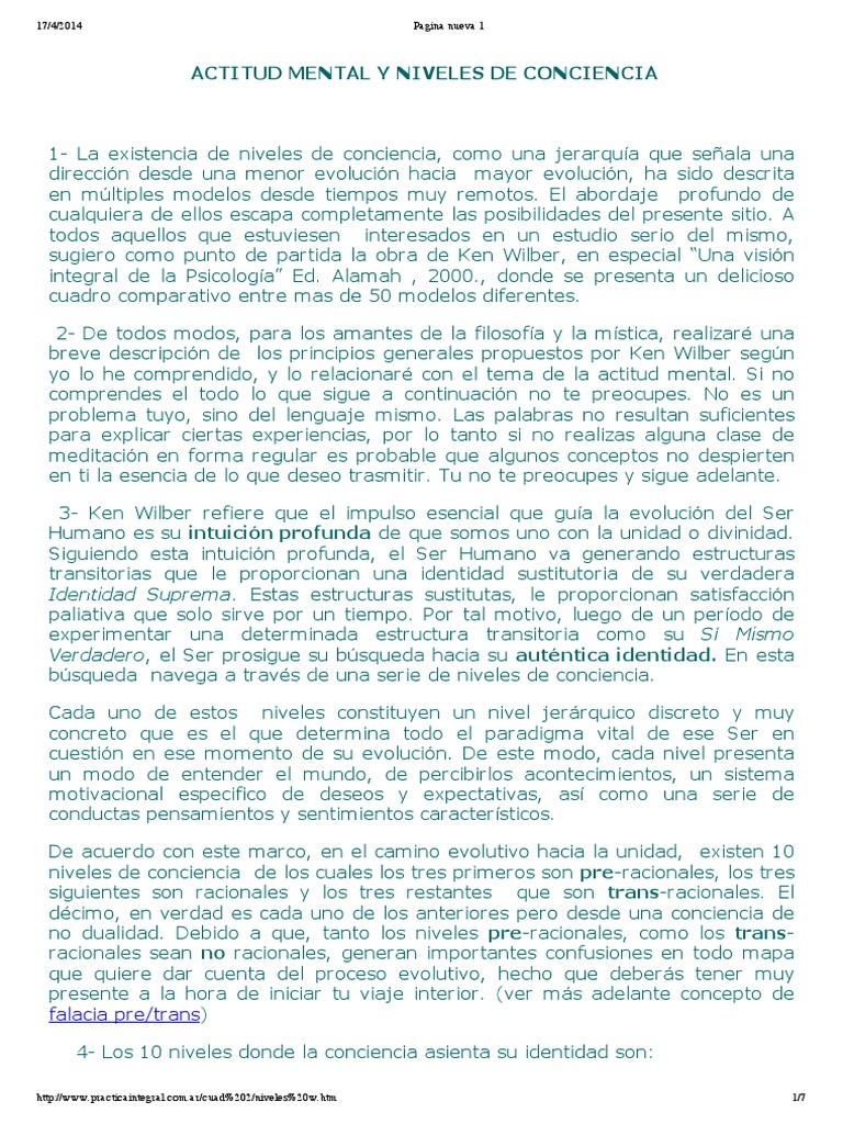 Actitud Mental y Niveles de Conciencia | PDF | Mente | Esencia