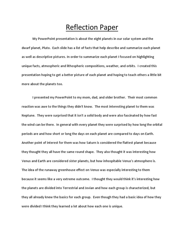 Reflection Paper Planets Terrestrial Planets