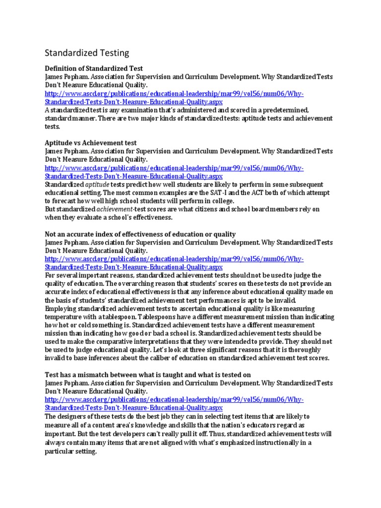 Research On Standardized Testing PDF Standardized Tests Test
