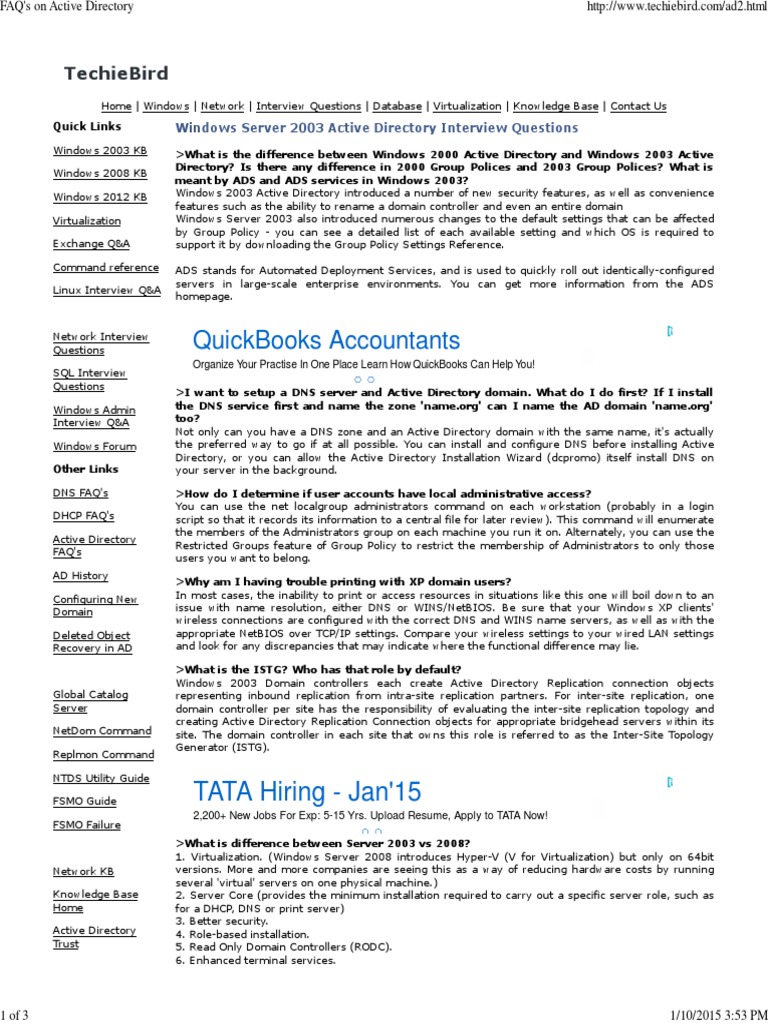 FAQ's On Active Directory | PDF | Active Directory | Domain Name System