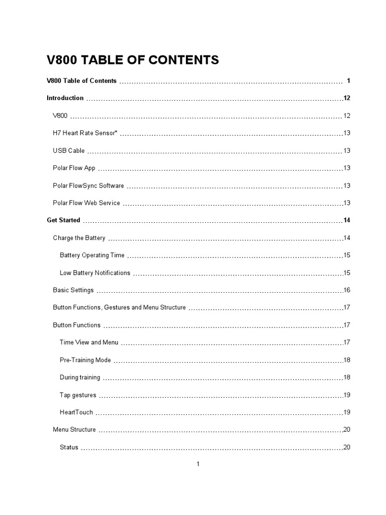 V800 Table of Contents 1 | PDF