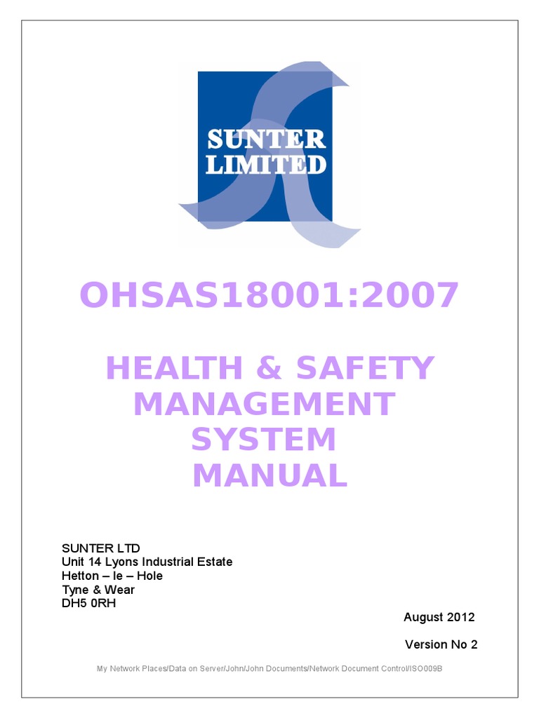OHSAS180012007 Health Safety Management System Manual PDF