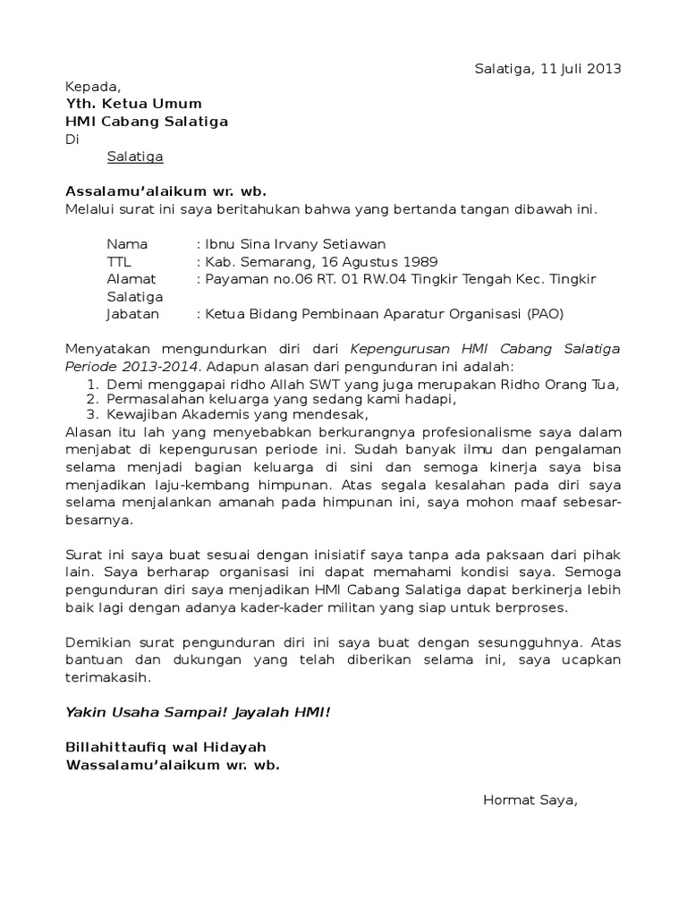 Contoh Surat Pengunduran Diri Dari Organisasi Kepramukaan 