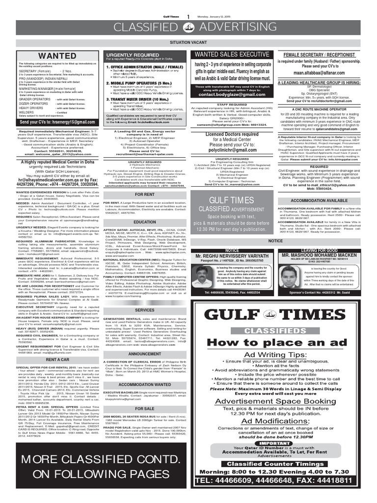 Qatar Job Classifieds & Services | PDF | Engineer | Qatar