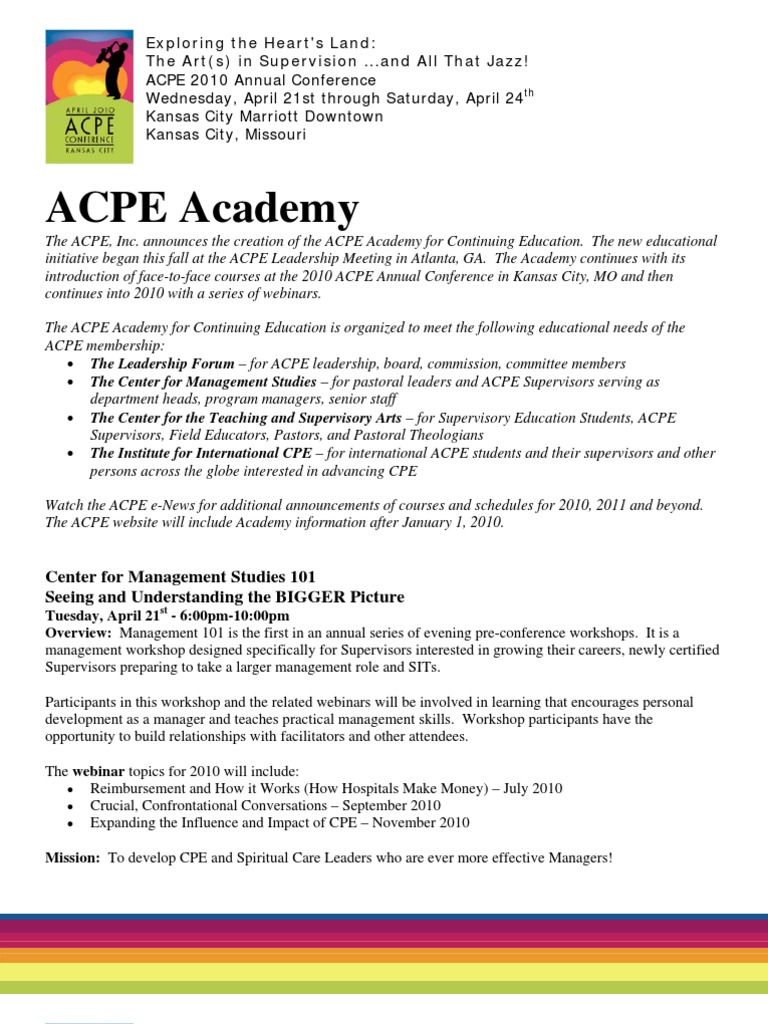 ACPE Academy: Center For Management Studies 101 Seeing and ...