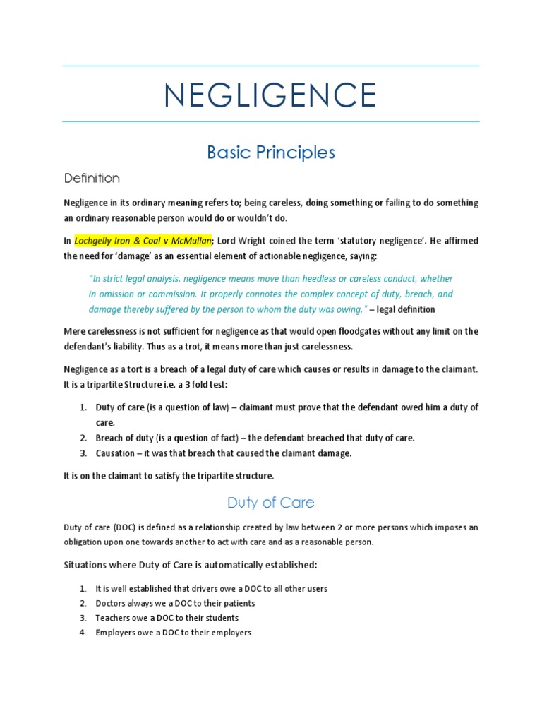 Negligence PDF Duty Of Care Negligence
