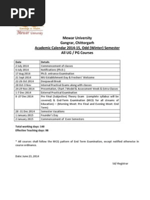 Academic Calendar 2014-15