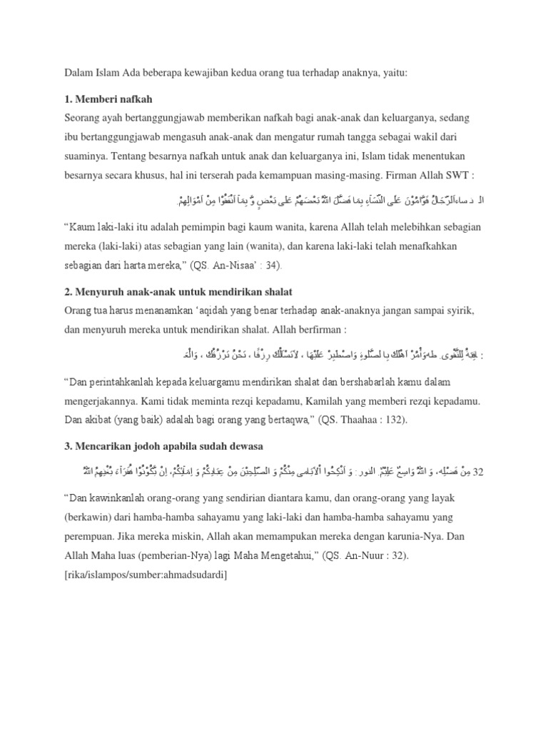 Dalam Islam Ada Beberapa Kewajiban Kedua Orang Tua Terhadap Anaknya Pdf