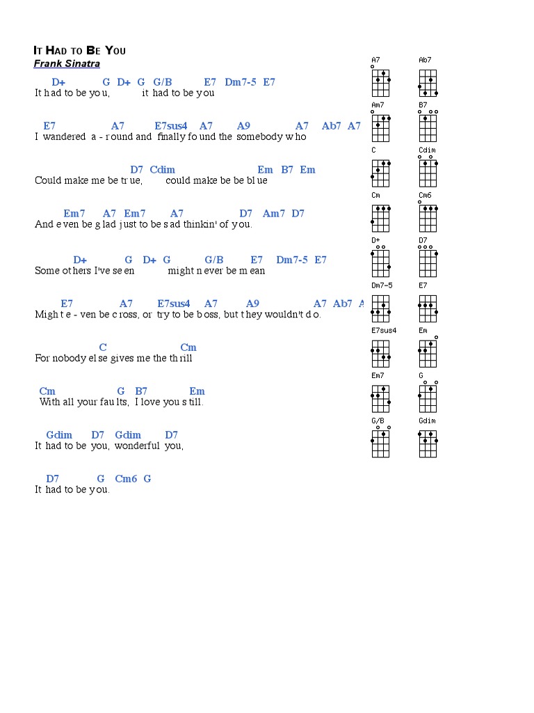 It Had to Be You by Frank Sinatra - guitar chords, guitar tabs and