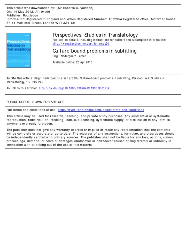 Nedergaard Larsen Culture Bound Problems In Subtitling PDF 