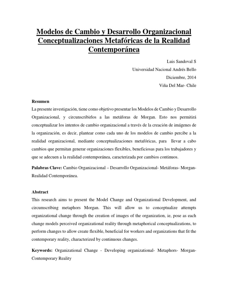 Modelos de Cambio y Desarrollo Organizacional Conceptualizaciones ...