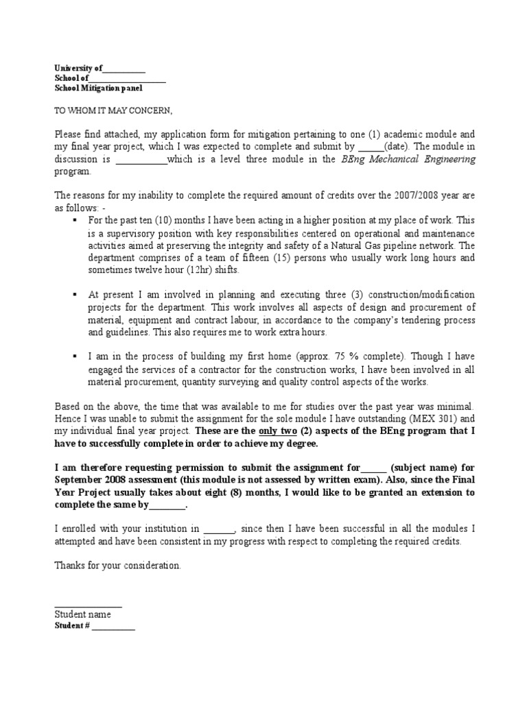 Sample Mitigation Letter To University  PDF