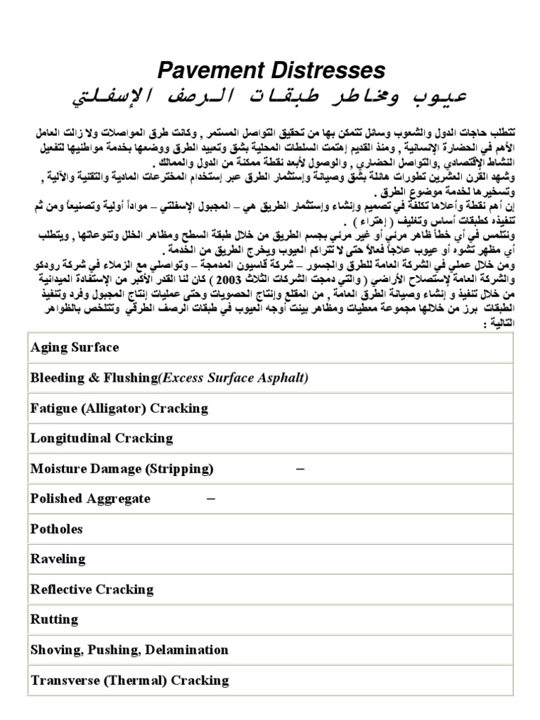 عيوب و مخاطر طبقات الاسفلت و كيفية العلاج