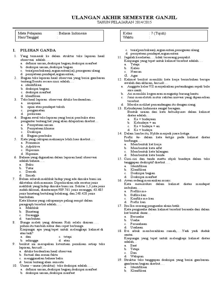 Contoh Soal Bahasa Indonesia Materi Musikalisasi Essay