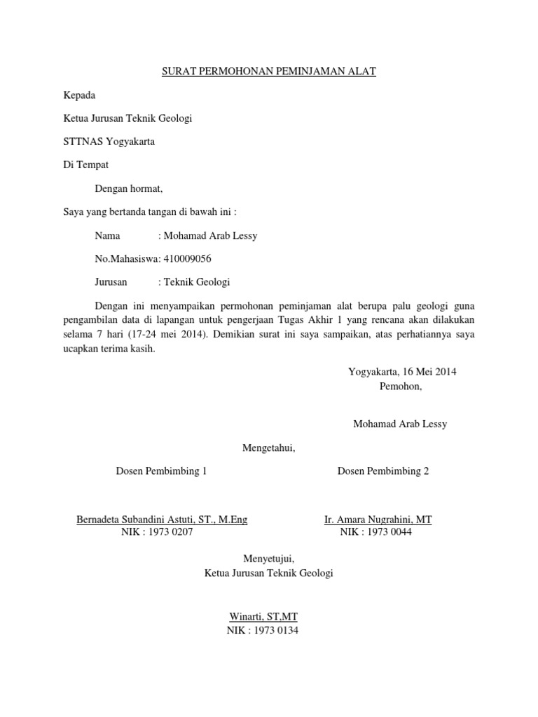 Contoh Surat Izin Peminjaman Tempat