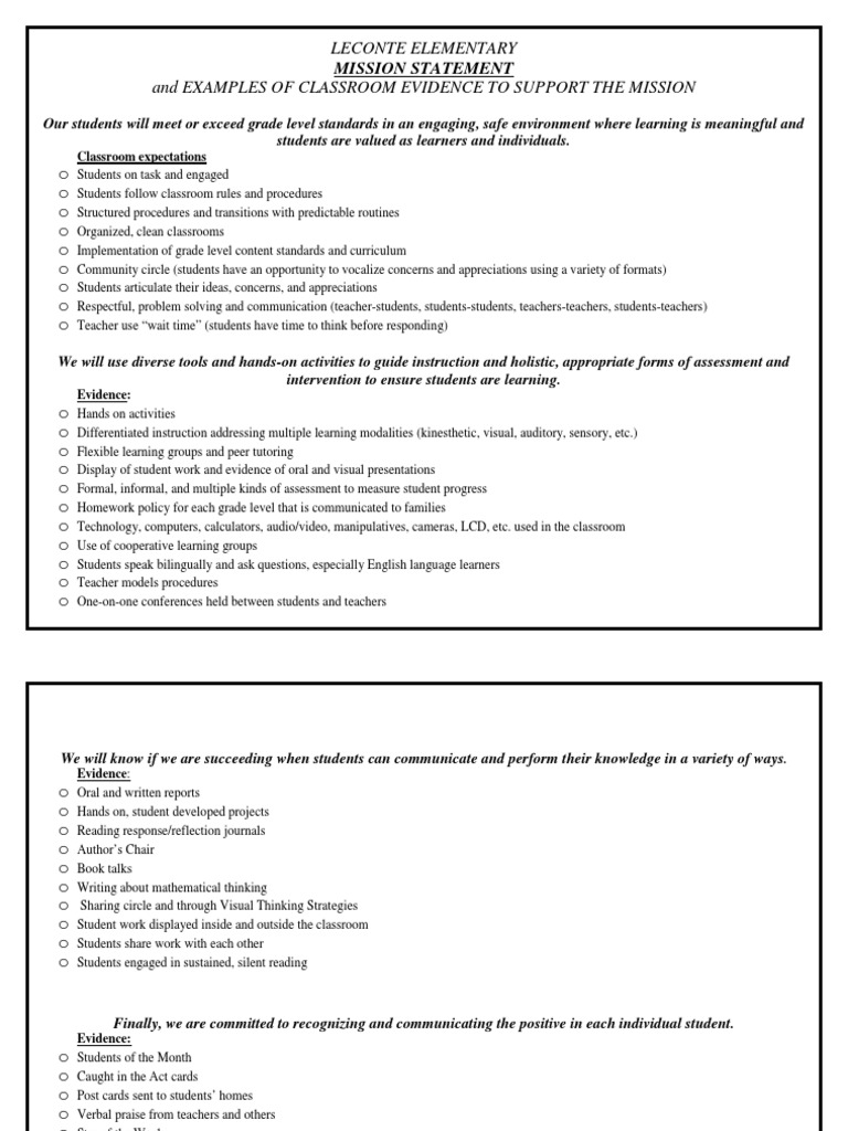 Mission Statement | PDF | Learning | Evaluation