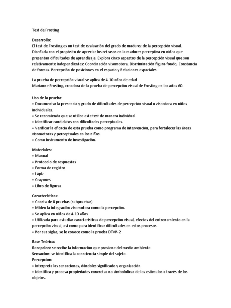 Test de Frosting Percepción Sicología y ciencia cognitiva