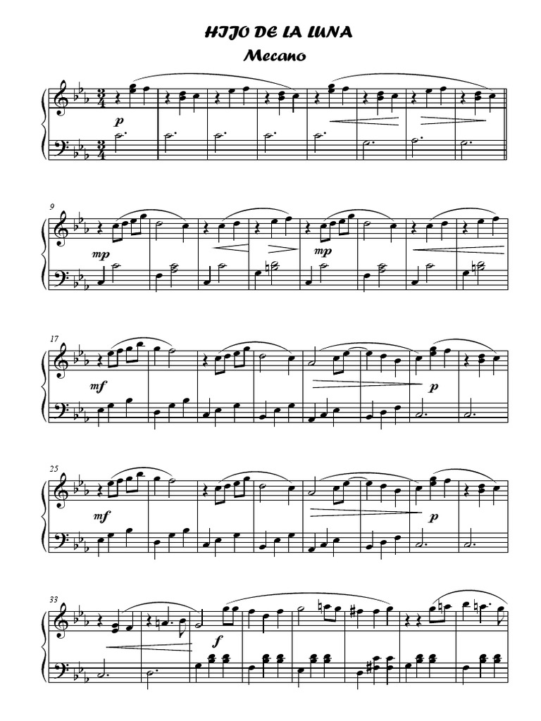 Hijo de La Luna Piano Facil | PDF