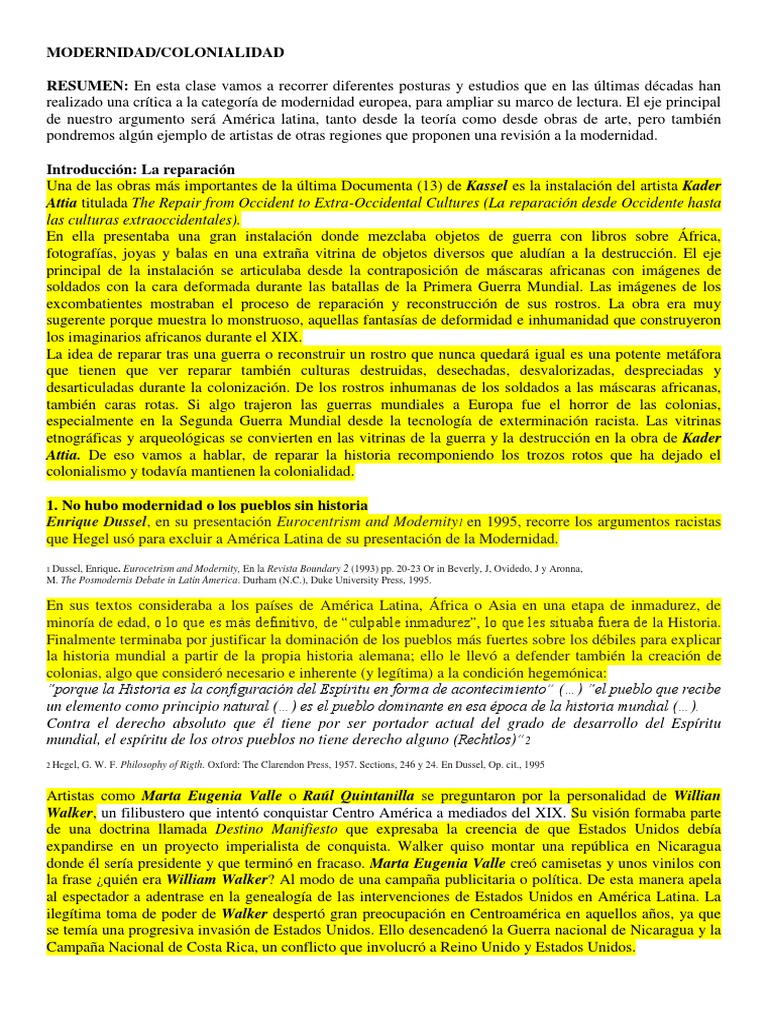 Resumen Modernidad colonialidad Am rica Latina Mundo Occidental