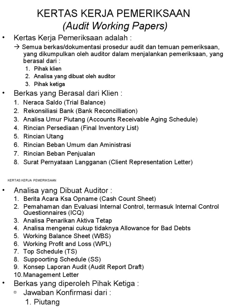 Contoh Soal Kertas Kerja Pemeriksaan Audit Contoh Soal