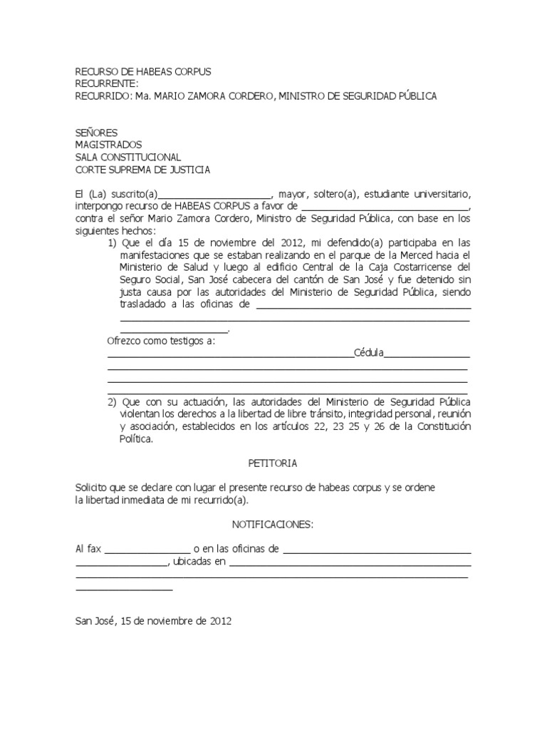 Recurso de Habeas Corpus en Costa Rica | PDF