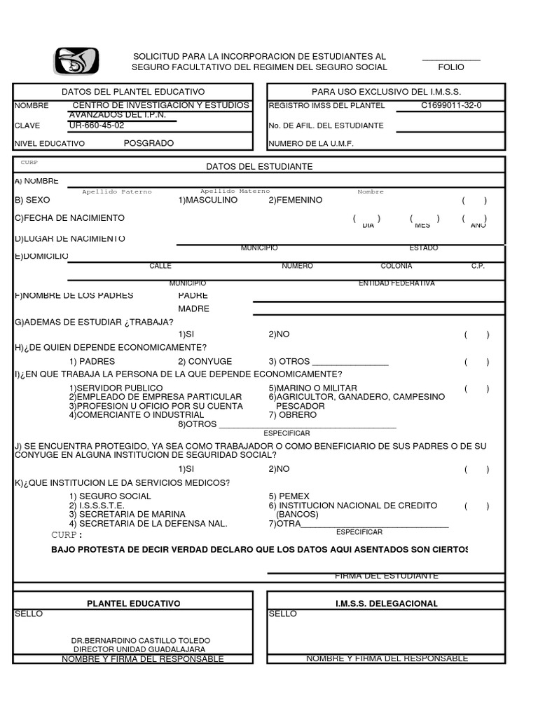 Curp Nombre Registro Imss Del Plantel