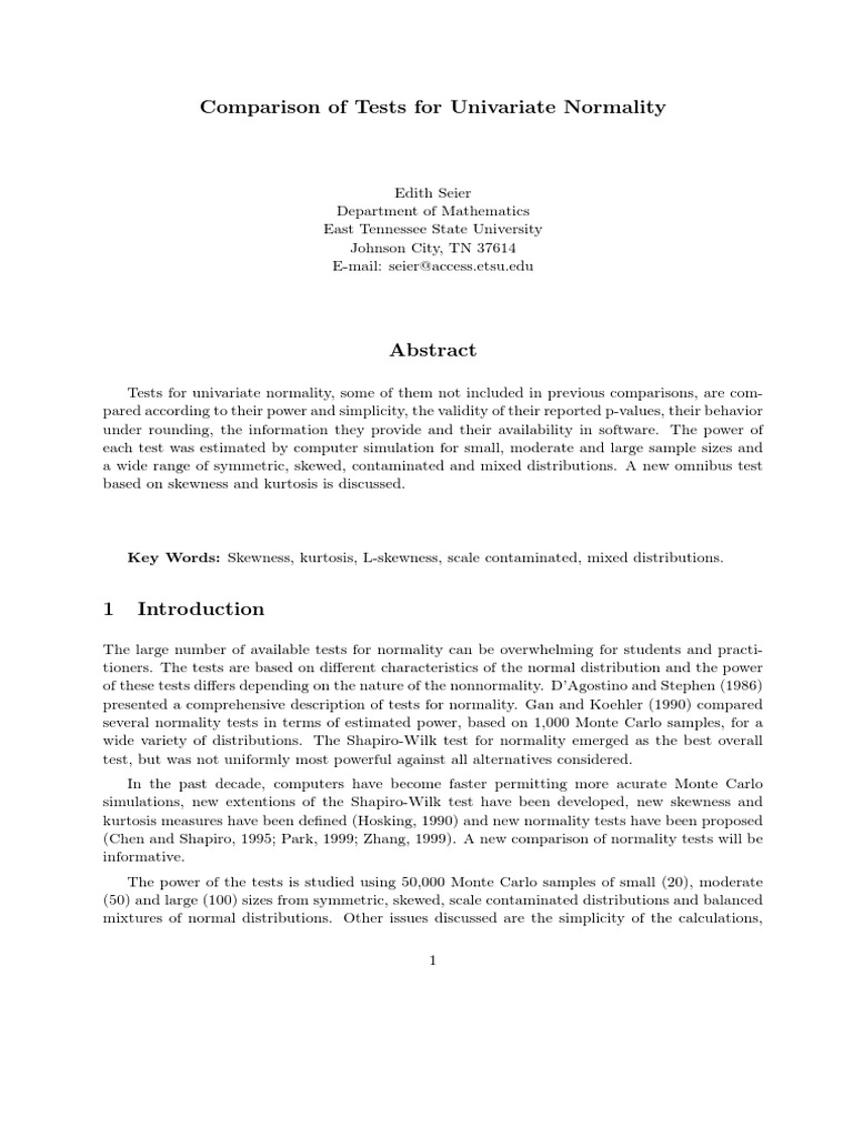Univariate Normality Test Comparison | PDF | Skewness | P Value