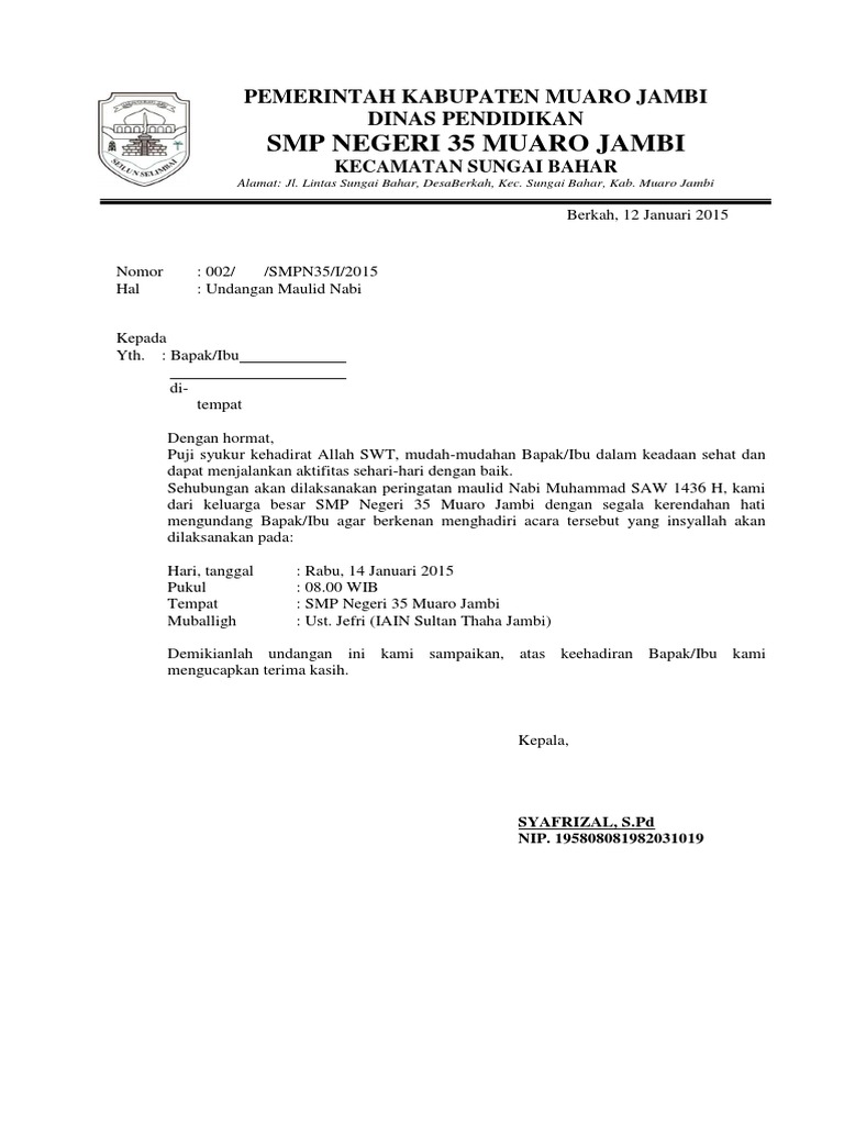 Surat Undangan Maulid
