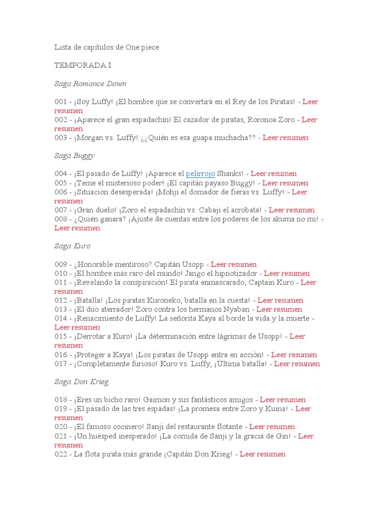 Lista De Capitulos De One Piece