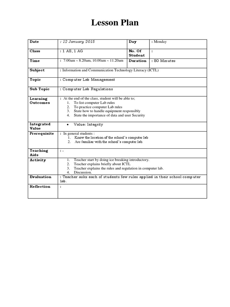 Computer Lab Management Lesson Plan | PDF