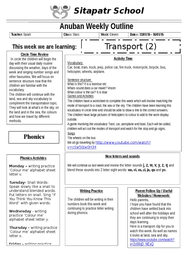 Weekly Transport Lesson Plan | PDF