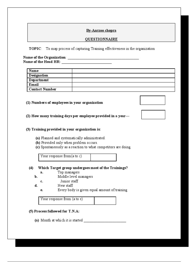 Training Effectiveness Questionnaire Template | PDF | Educational ...