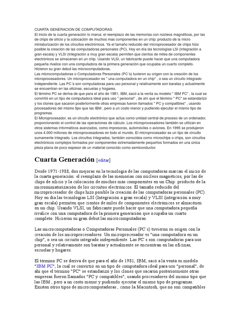 Tipos de Computadoras en Cuarta Generación | PDF | Microprocesador ...