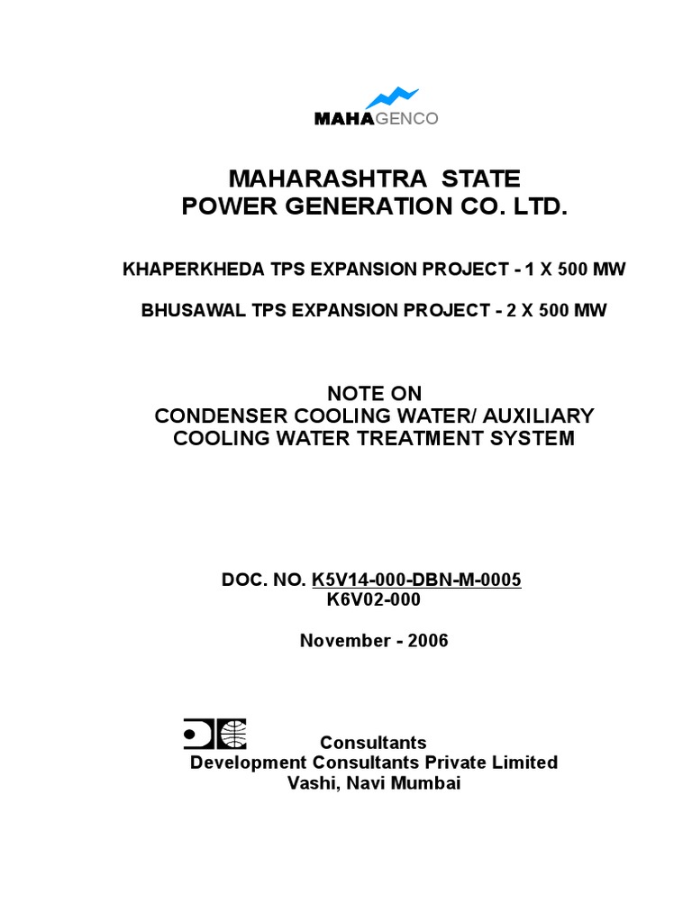 Cooling Water Treatment Note PDF Water Transparent Materials