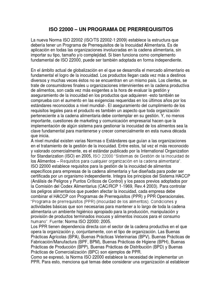 Iso 22000 PPR | PDF | Análisis de Riesgo y Puntos Críticos de Control ...