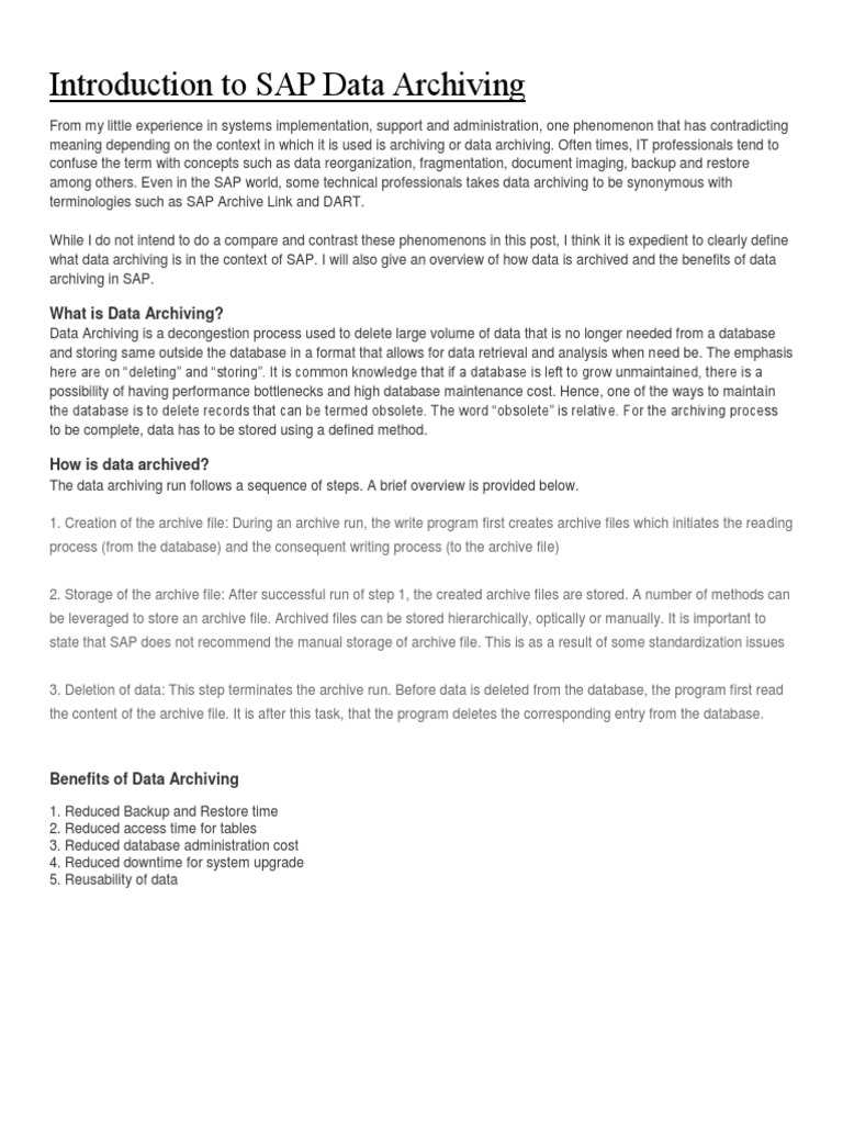 SAP Data Archiving Changes in ERP 60 EhP 6 | PDF | Databases | Backup