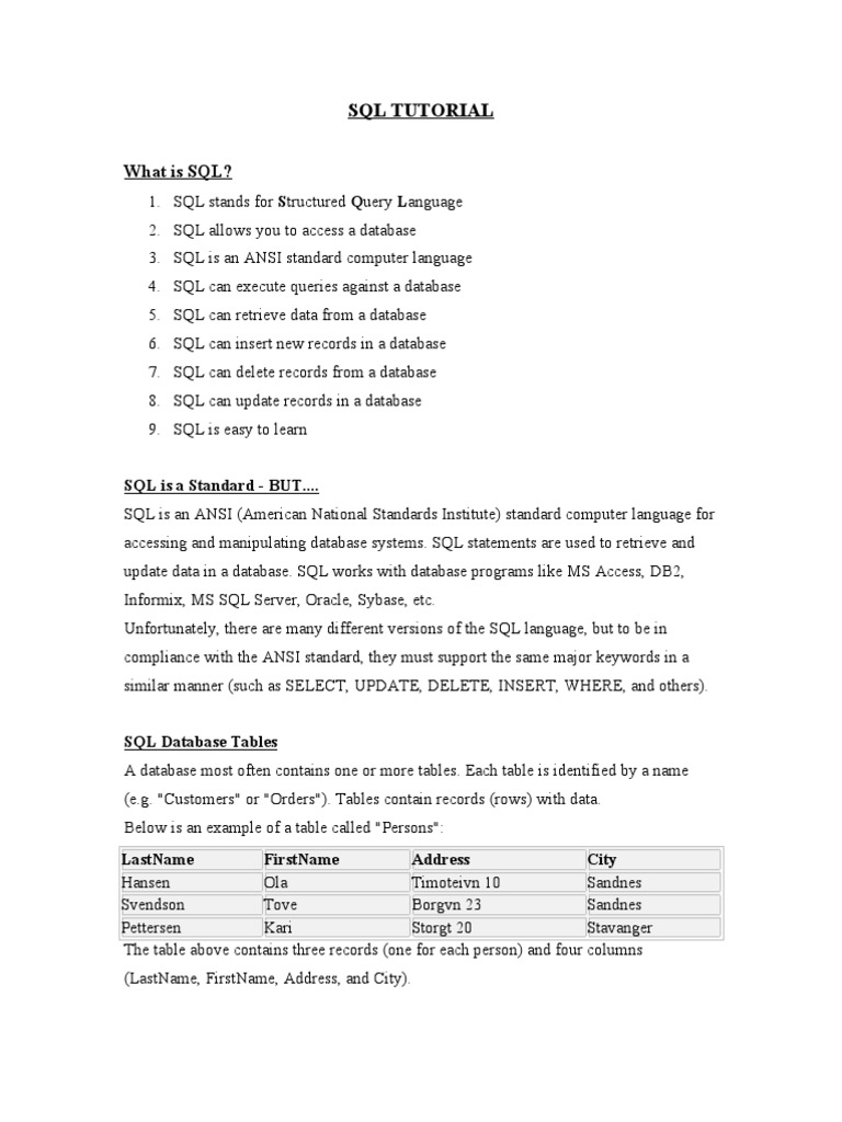 SQL Tutorial | PDF | Sql | Database Index