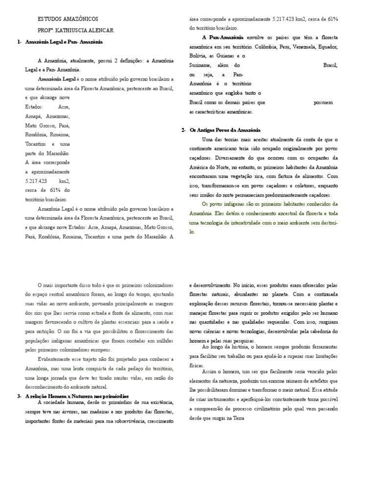 Estudos Amazônicos - 6º Ano | PDF | Floresta Amazônica | Brasil