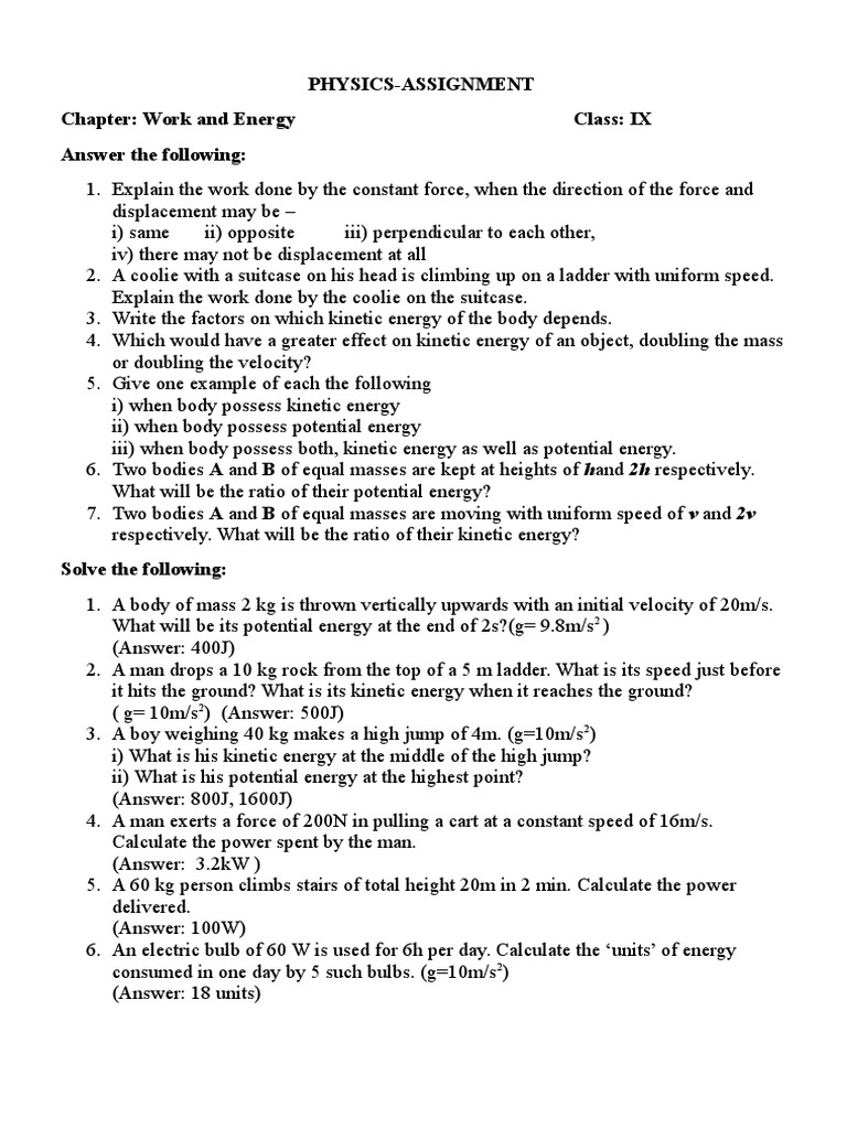 Physics assignment topics for class 9 picture