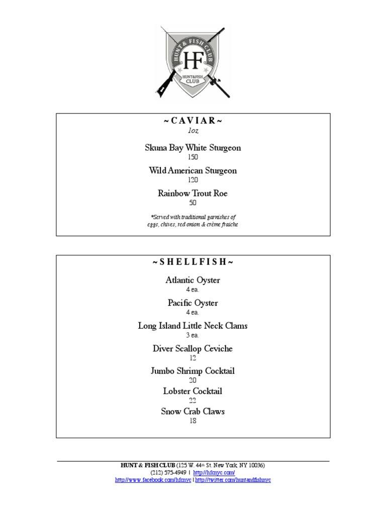 Hunt & Fish Club Menu Overview | PDF | European Cuisine | Regional & Ethnic  Food