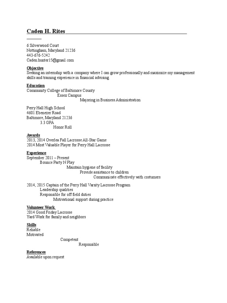 Caden H. Rites: Internship Resume | PDF