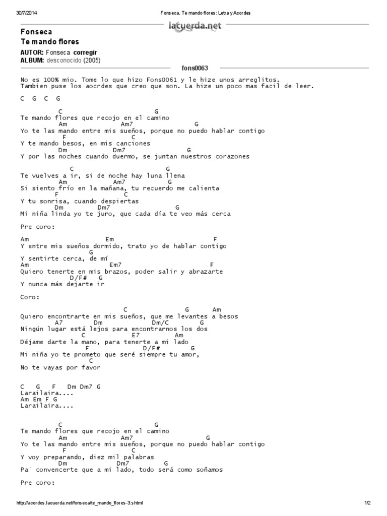 Fonseca, Te Mando Flores - Letra y Acordes | PDF