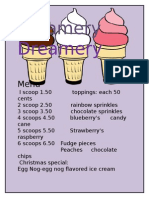 Creamery Dreamery Menu