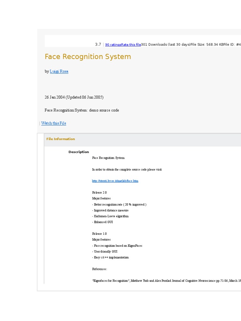 Face Recognition System Source Code | PDF
