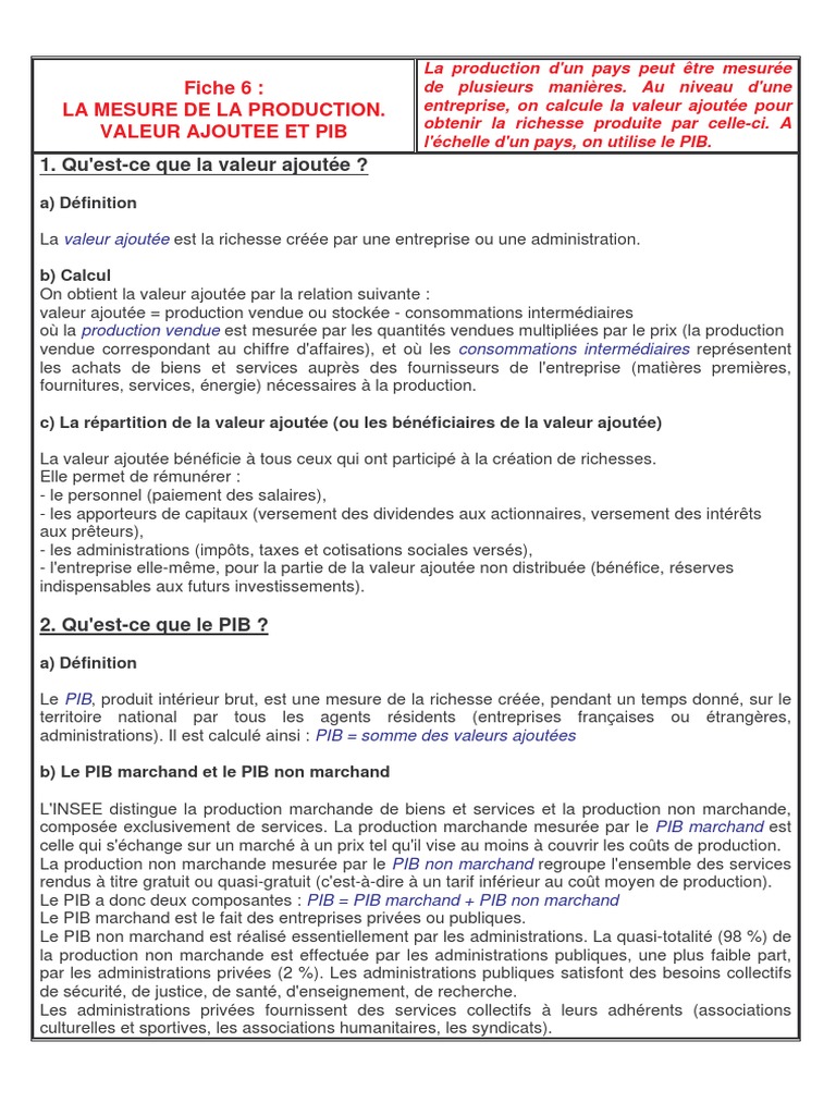 Mesure de la Production et PIB | PDF | Valeur ajoutée | Produit ...