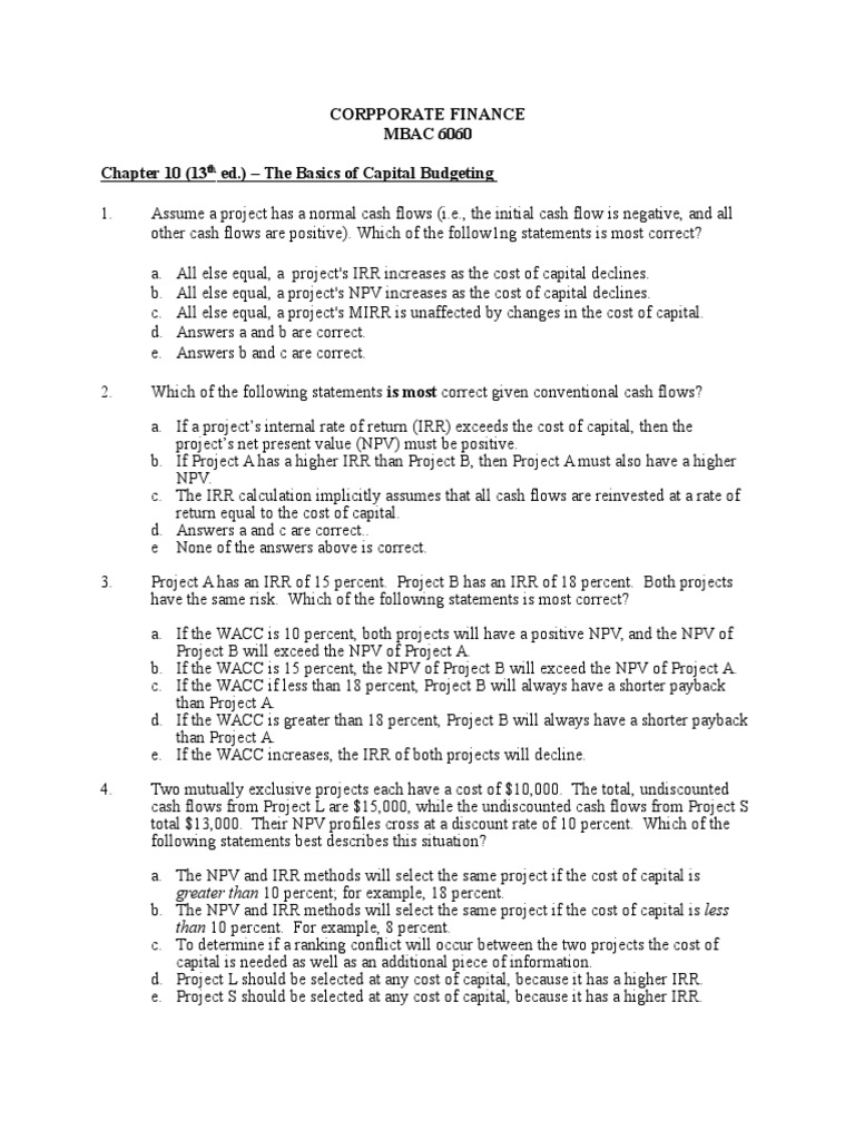 Capital Budgeting Fundamentals in Finance | PDF | Internal Rate Of ...