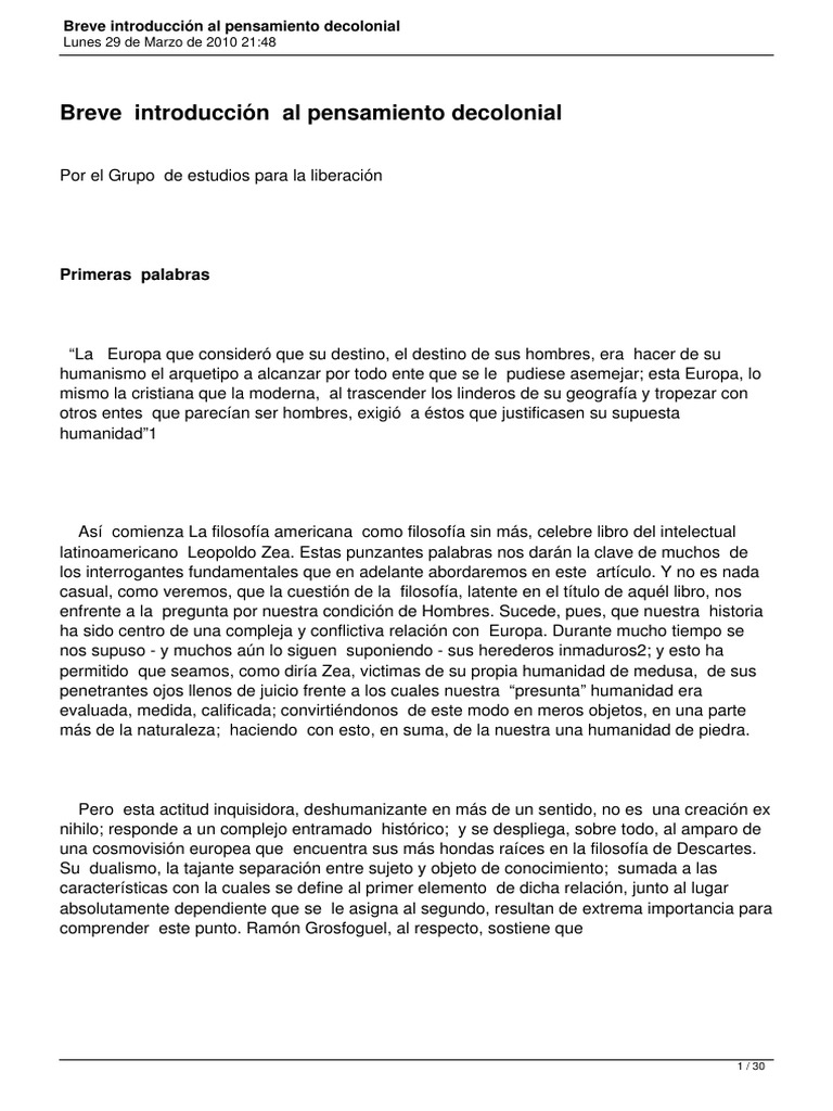 Introducción Al Pensamiento Decolonial | PDF